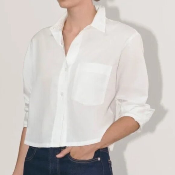 Everlane Tops - Everlane "The Way Short" White Silky Cotton Button-Up Shirt